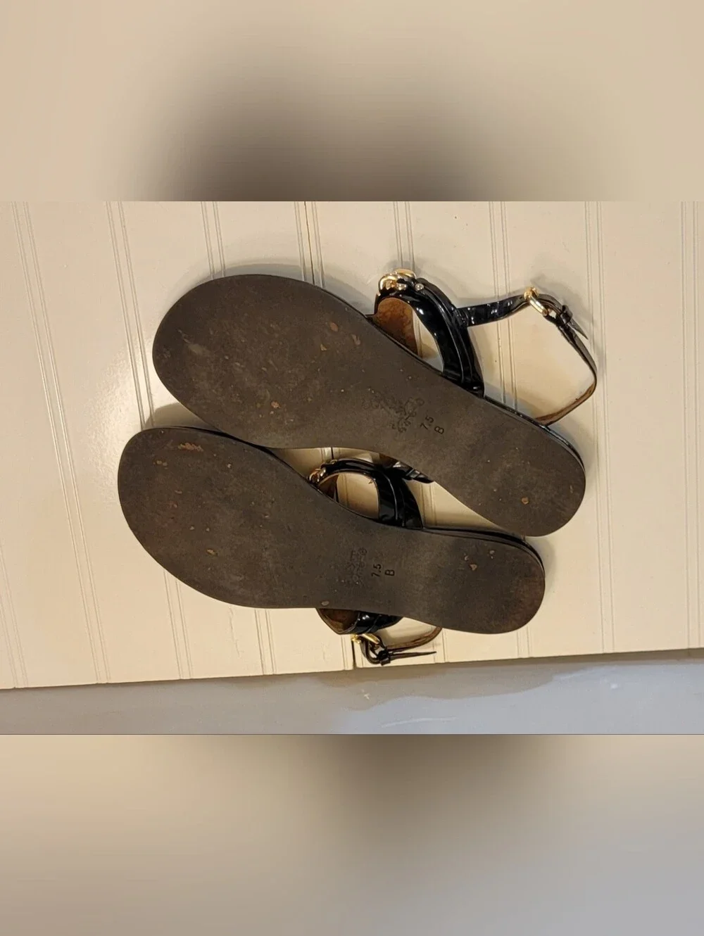 Coach Caterine Open Toe Patent Leather Black Thong Sandal Size 7.5 B Women's